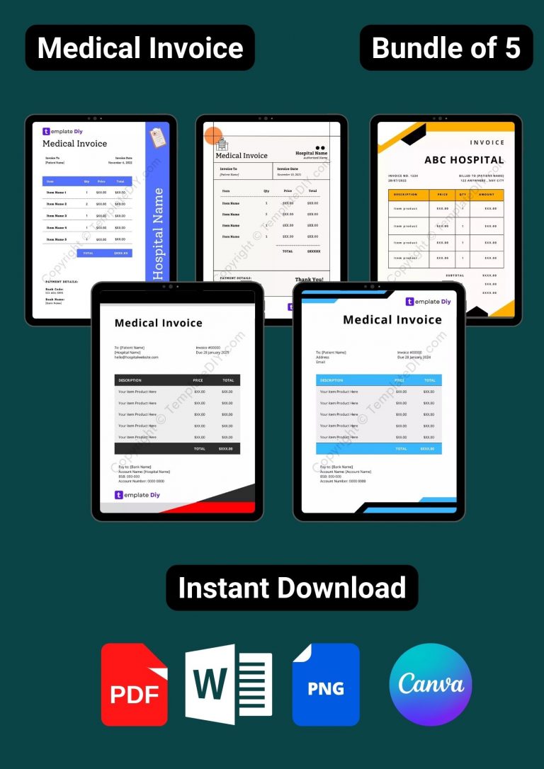 Medical Invoice Template Blank Printable PDF, Excel, Word