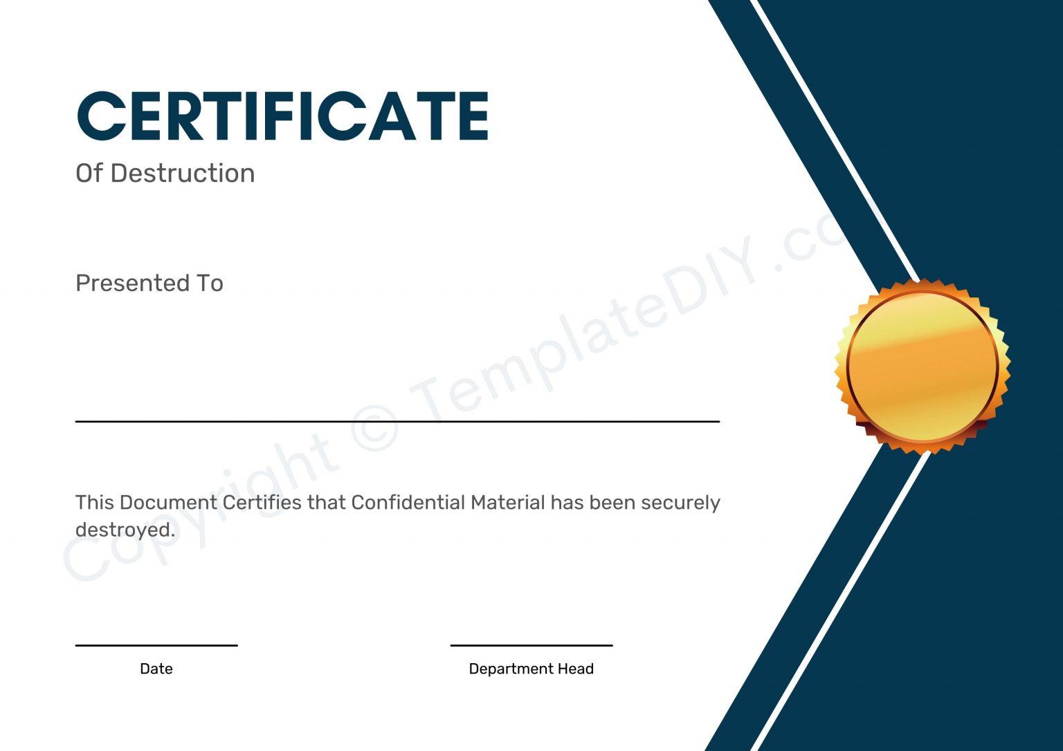Certificate of Destruction Blank Printable Template PDF Word