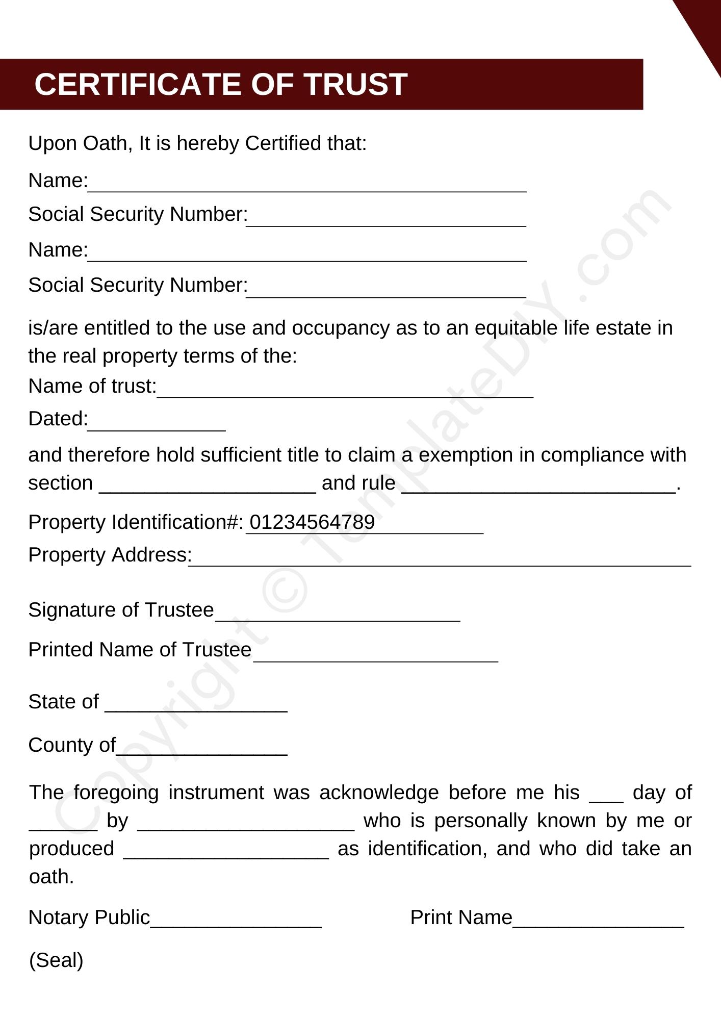 Certificate of Trust Template