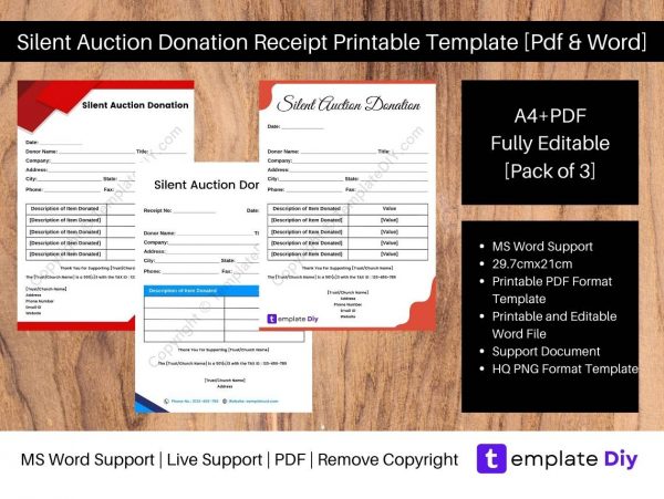 Silent Auction Donation Receipt Printable Template [Pdf & Word]