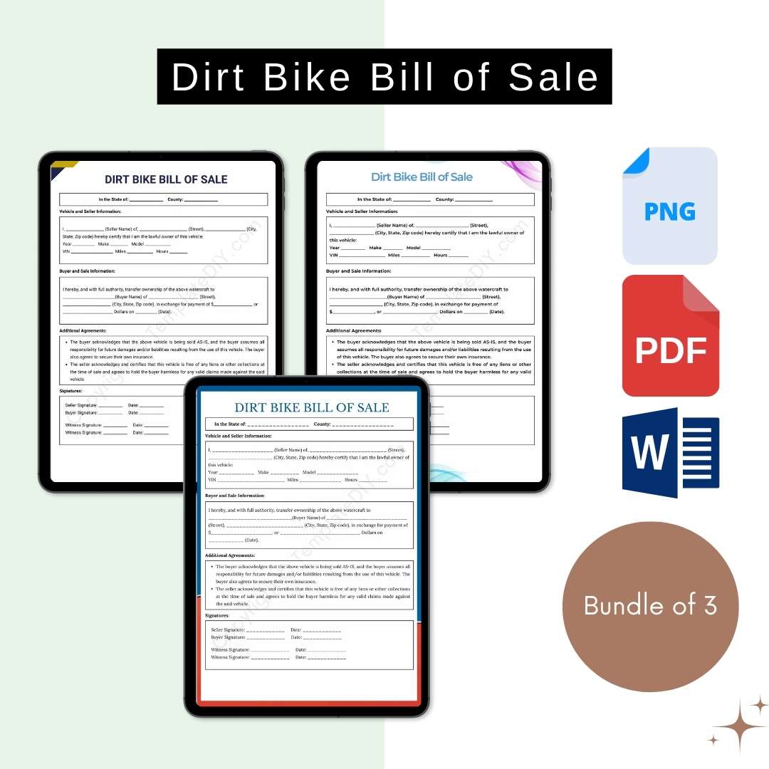 Dirt Bike Bill of Sale Form Template Printable PDF Word