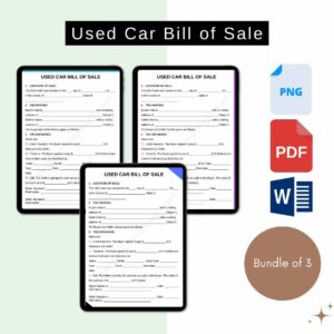Used Car Bill of Sale in PDF & Word