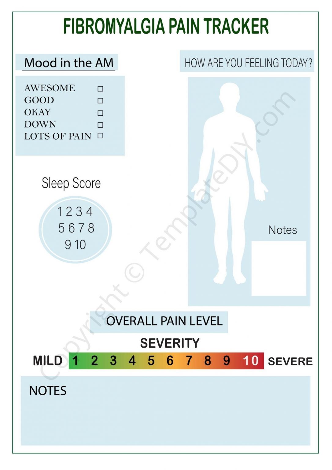Fibromyalgia Pain Tracker Printable Template in PDF, Excel