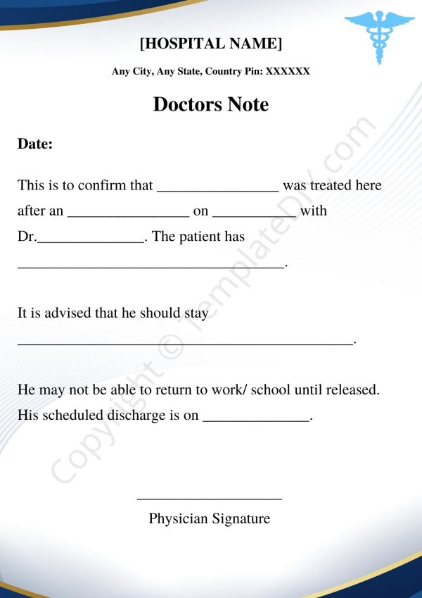 Hospital Doctors Note for Work