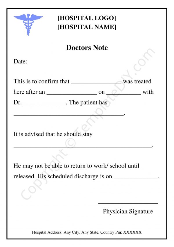 Hospital Real Doctors Note for Work