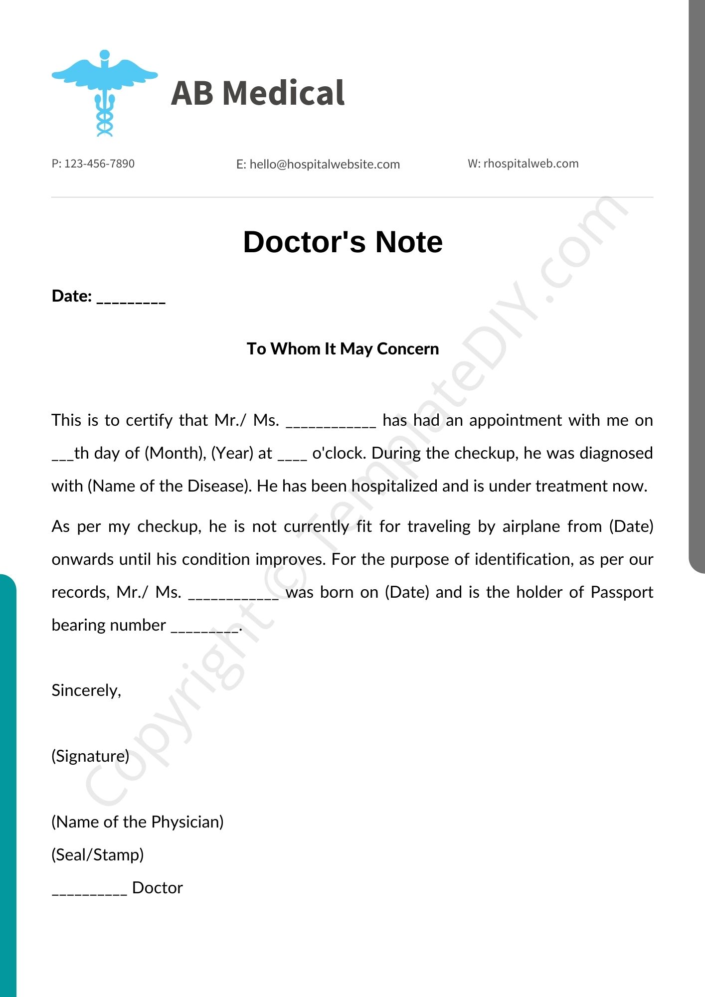 Doctor Note for Airline Printable Template in PDF & Word