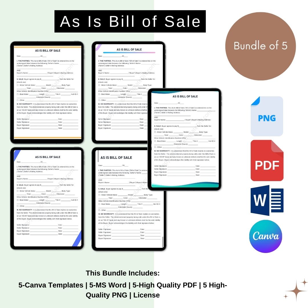As is Bill of Sale in PDF & Word