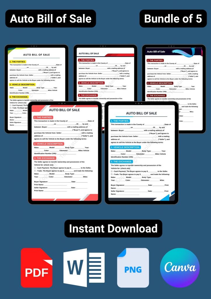 Missouri Auto Bill of Sale Form Template Blank PDF, Word
