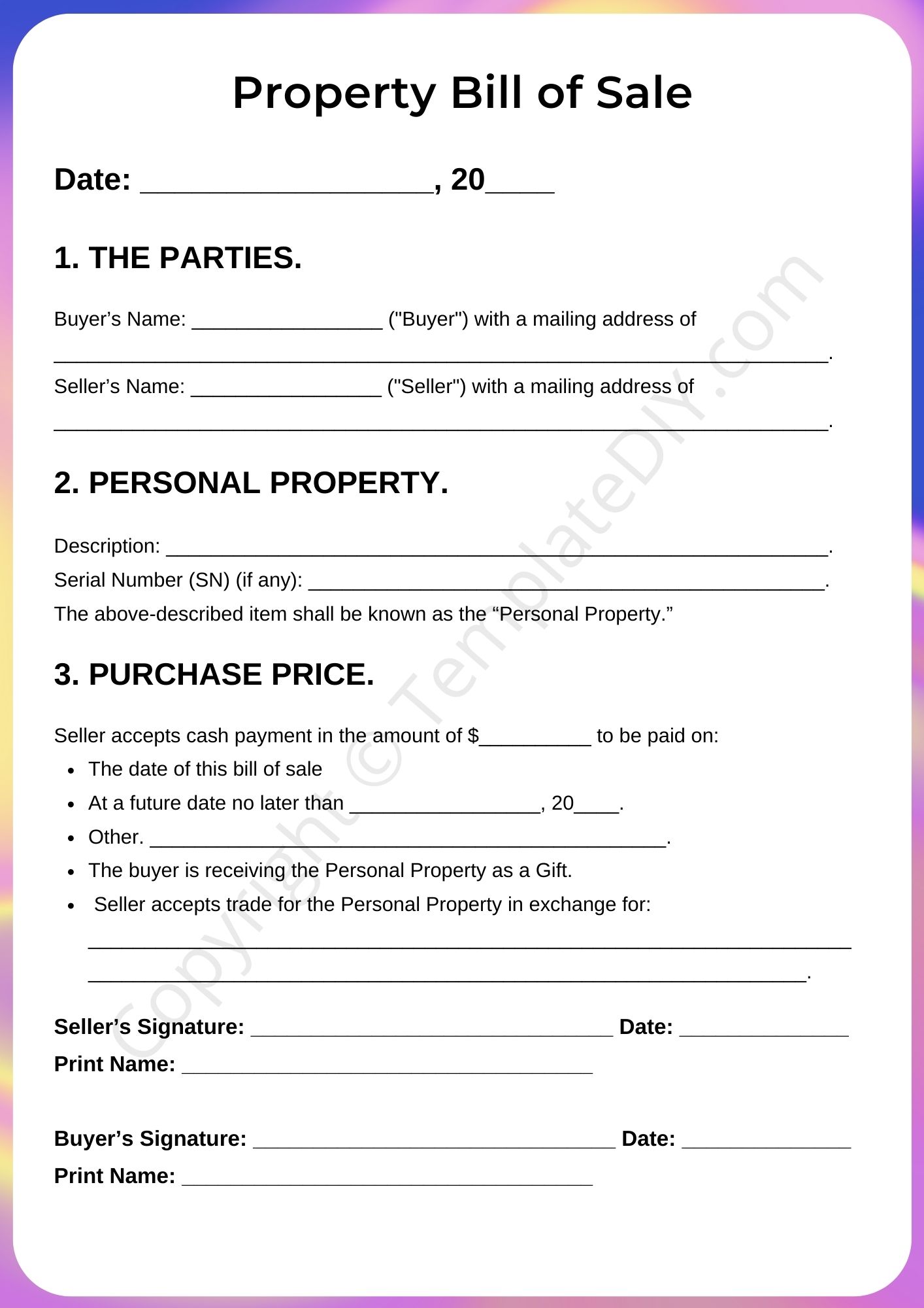 Bill of Sale for Property