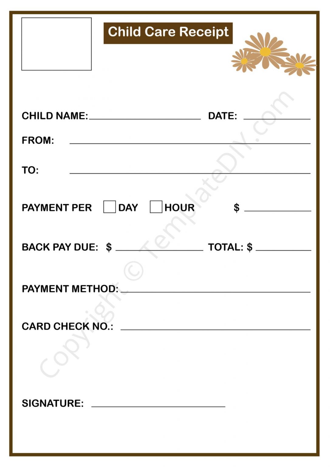 Child Care Receipt Template Blank Printable Pdf, Excel, Word