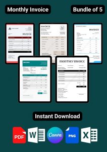 Monthly Invoice Template Blank Printable PDF, Excel, Word