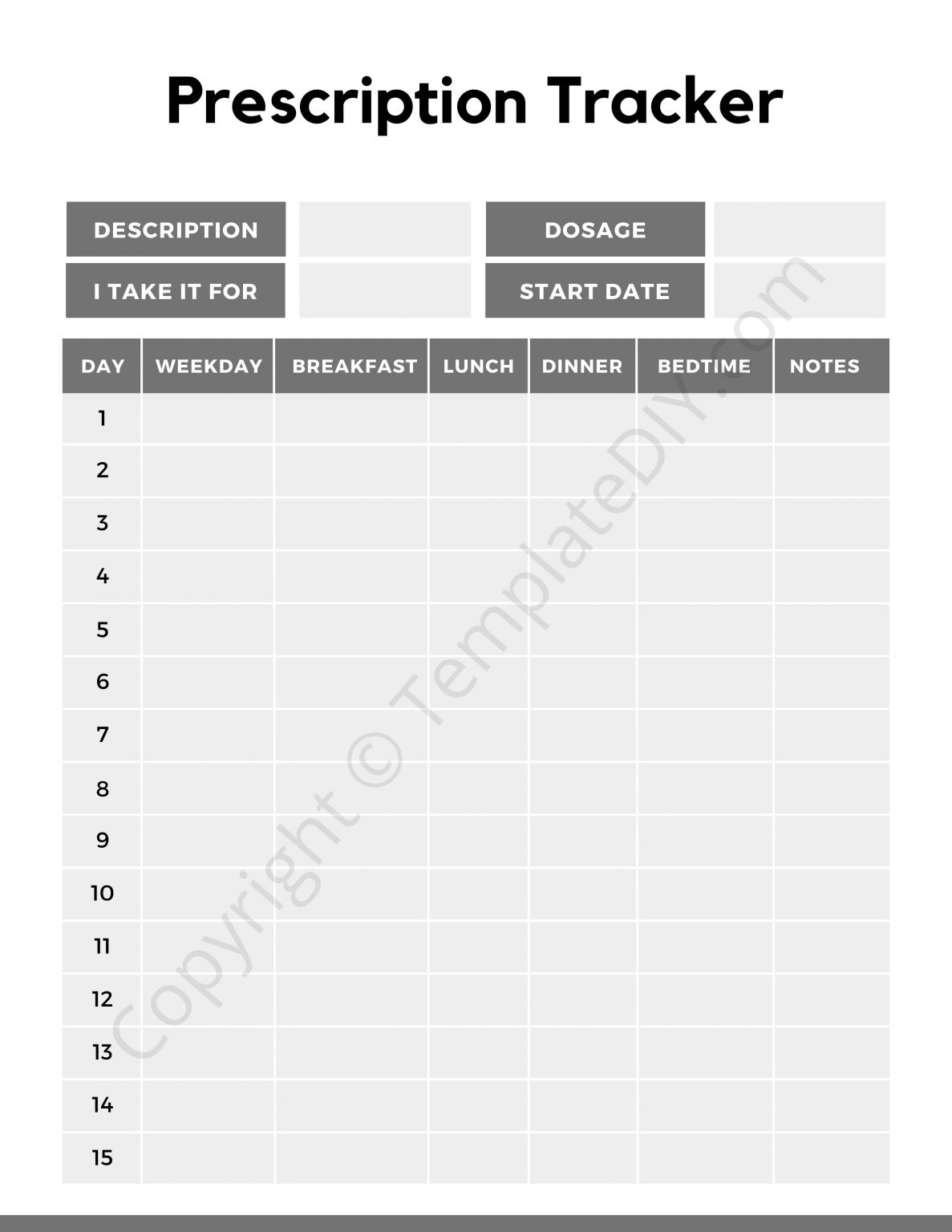 Prescription Tracker Printable Template PDF, Word, Excel