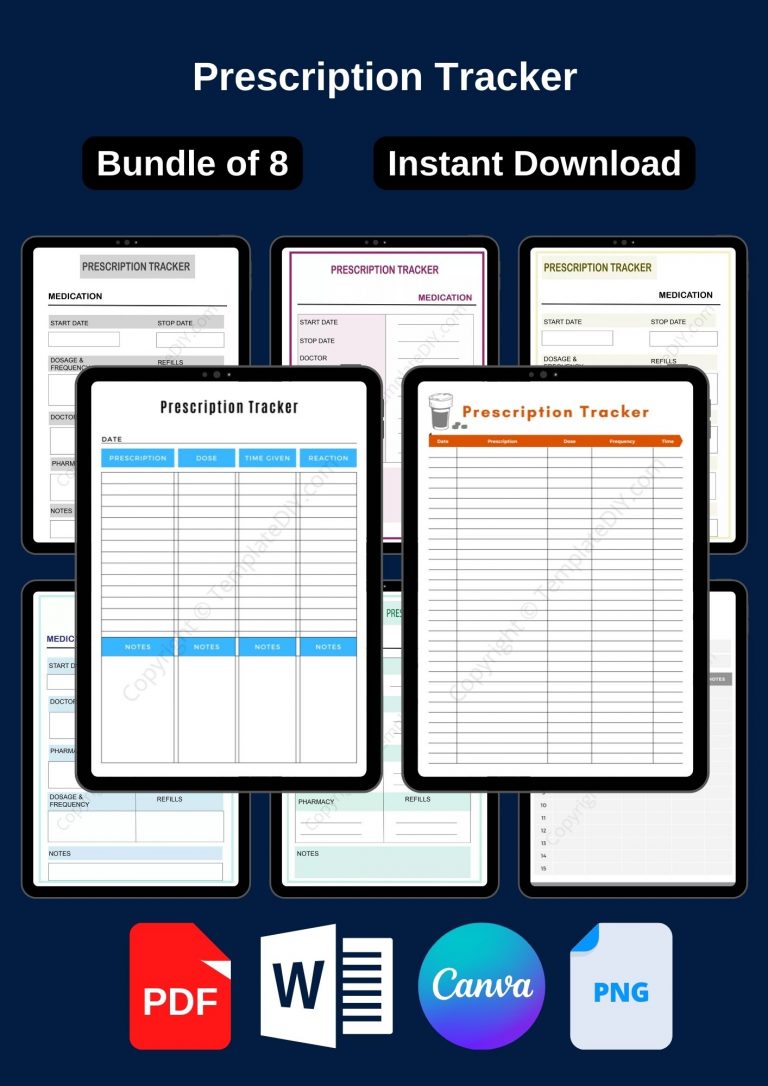 Prescription Tracker Printable Template PDF, Word, Excel