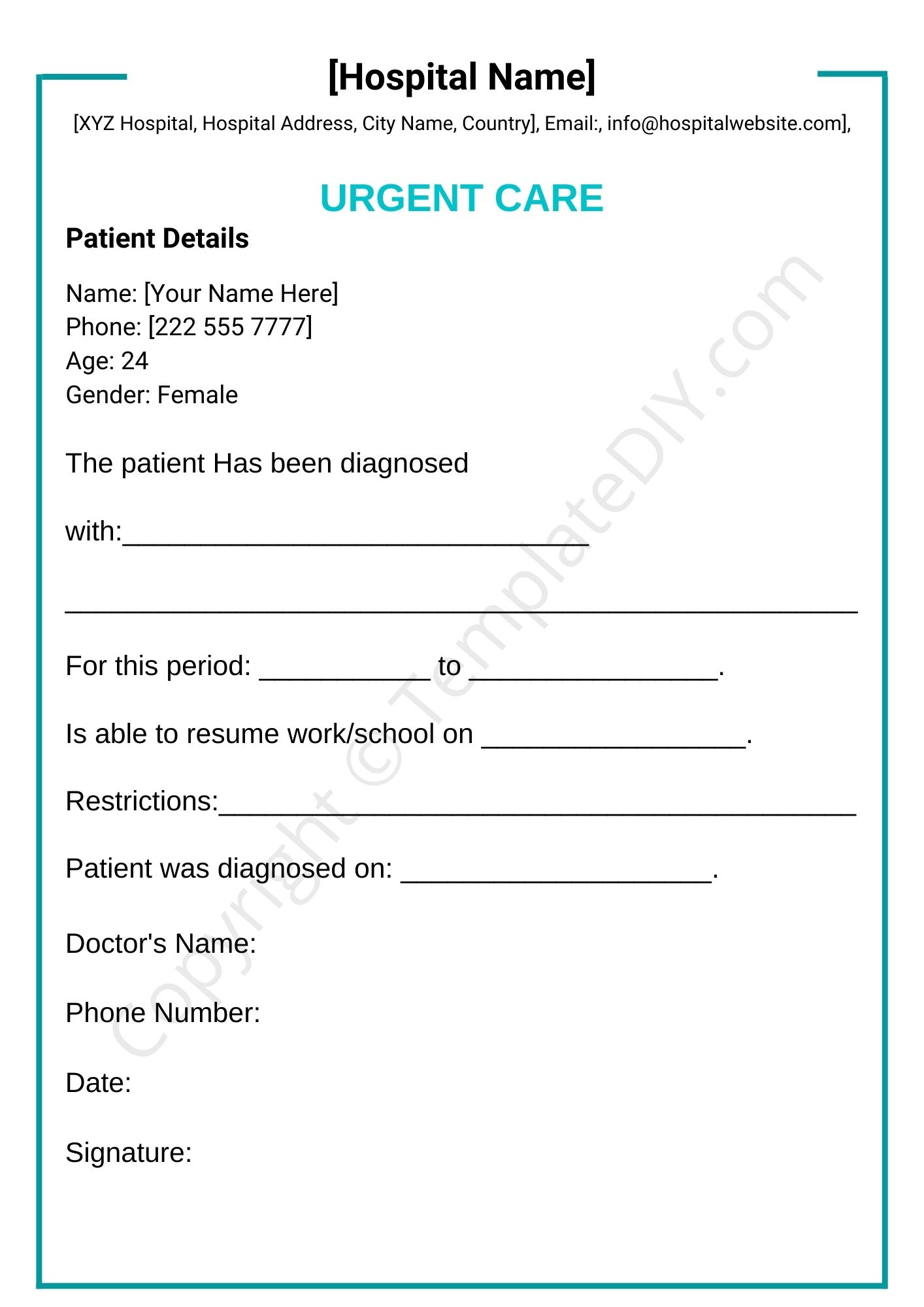 Urgent Care Doctors Note Printable Template In PDF Word