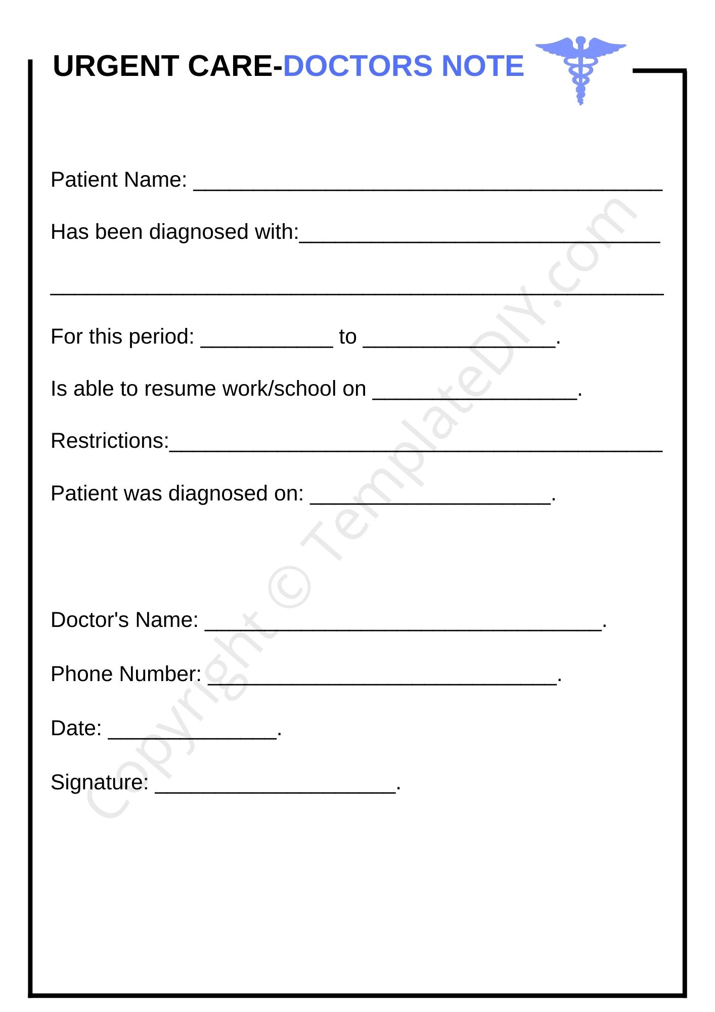 Urgent Care Doctors Note Printable Template in PDF Word