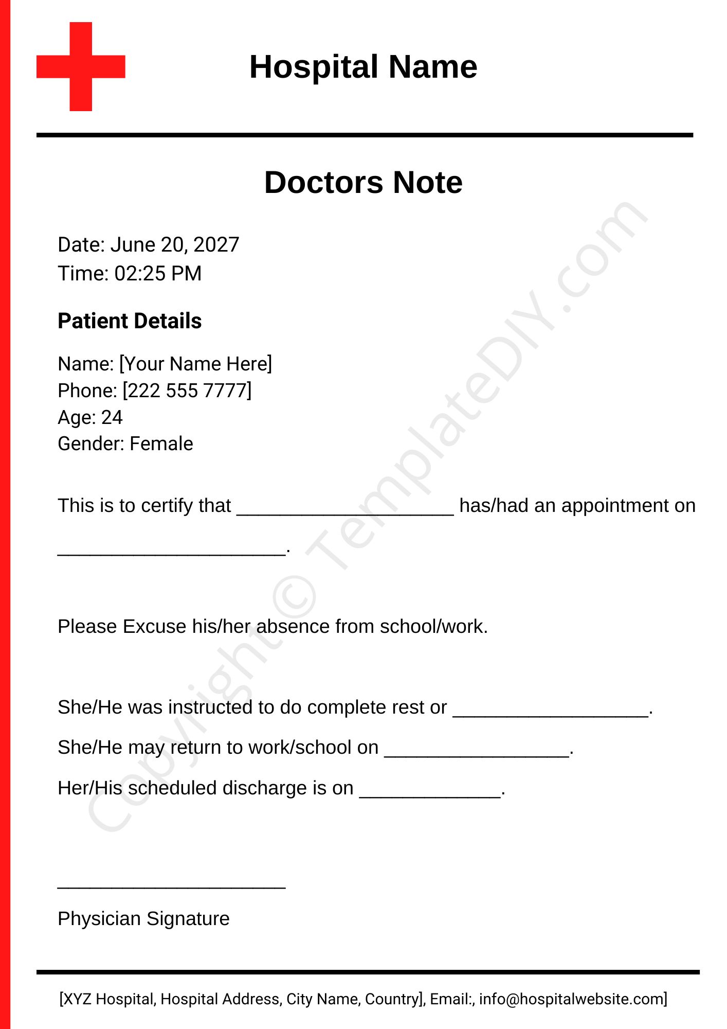 Sample Real Doctors Note for Work Template