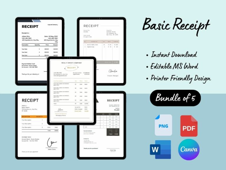 Basic Receipt Template Blank Printable PDF, Excel, Word