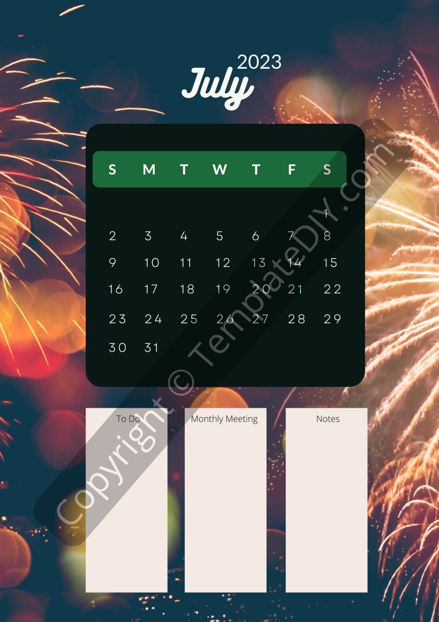 Blank July Calendar