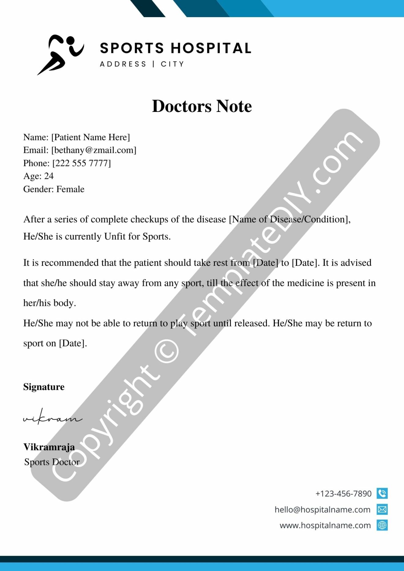 Doctors Note for Sports Template Printable in PDF, Word