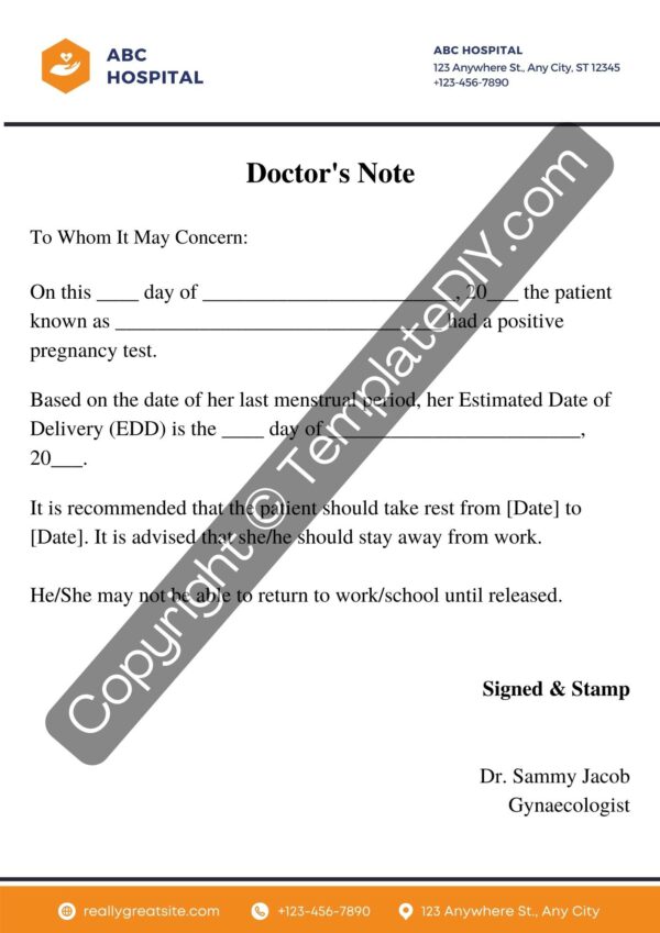 Pregnancy Leave Doctor’s Note Template for Work