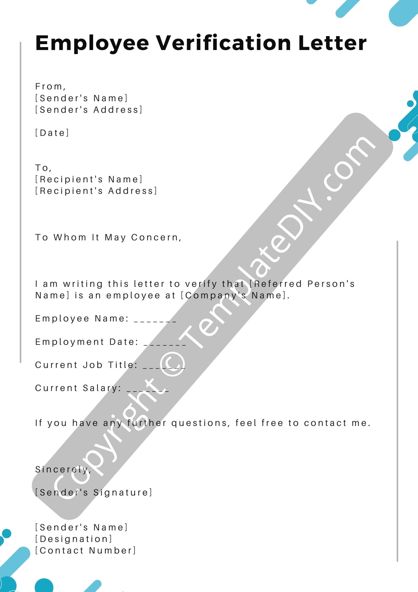 Employee Verification Letter Template
