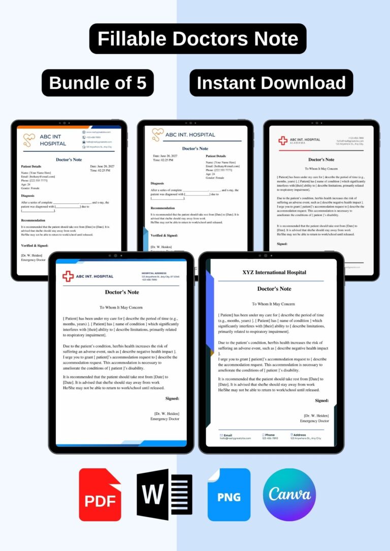 Fillable Doctors Note Template Printable PDF Word [Editable]