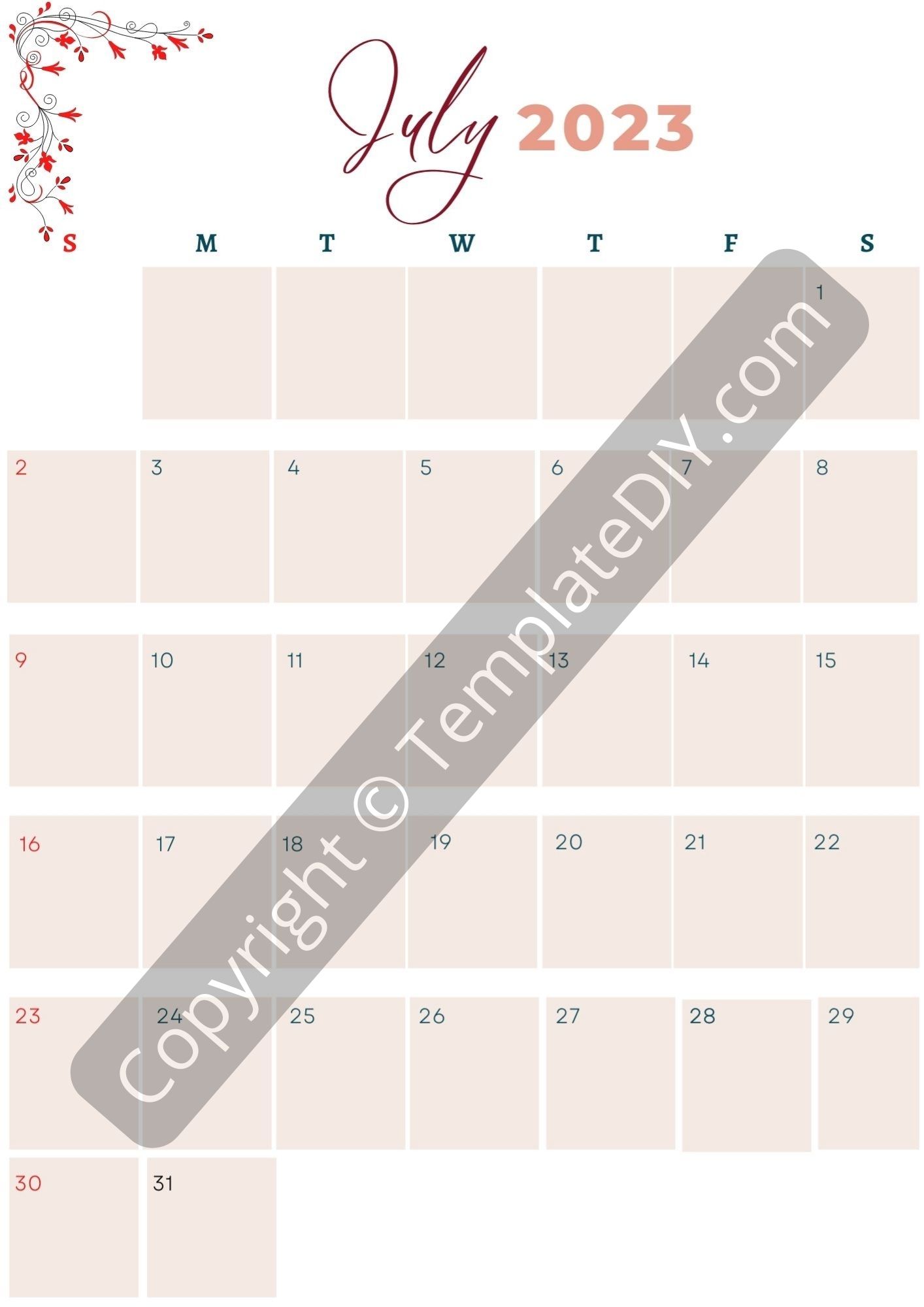 July Calendar Excel