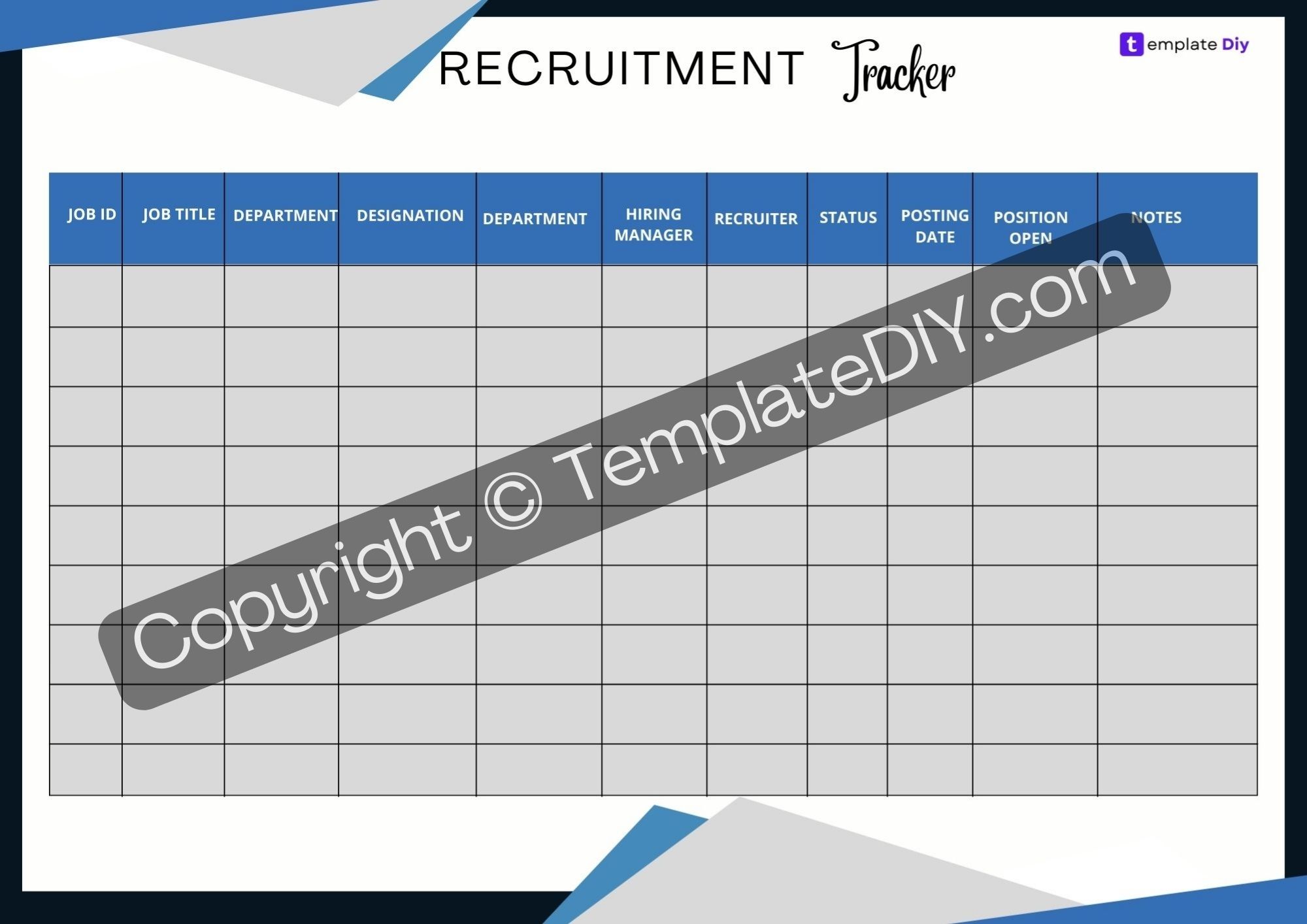 Recruitment Tracker Printable Template in PDF, Word & Excel