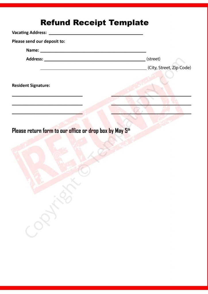 Refund Receipt Template Blank Printable PDF, Word, Excel