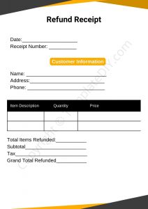 Refund Receipt Template Blank Printable PDF, Word, Excel