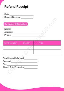 Refund Receipt Template Blank Printable PDF, Word, Excel