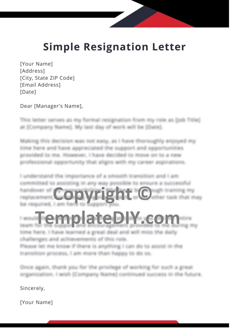 Simple Resignation Letter Sample With Examples [Word]
