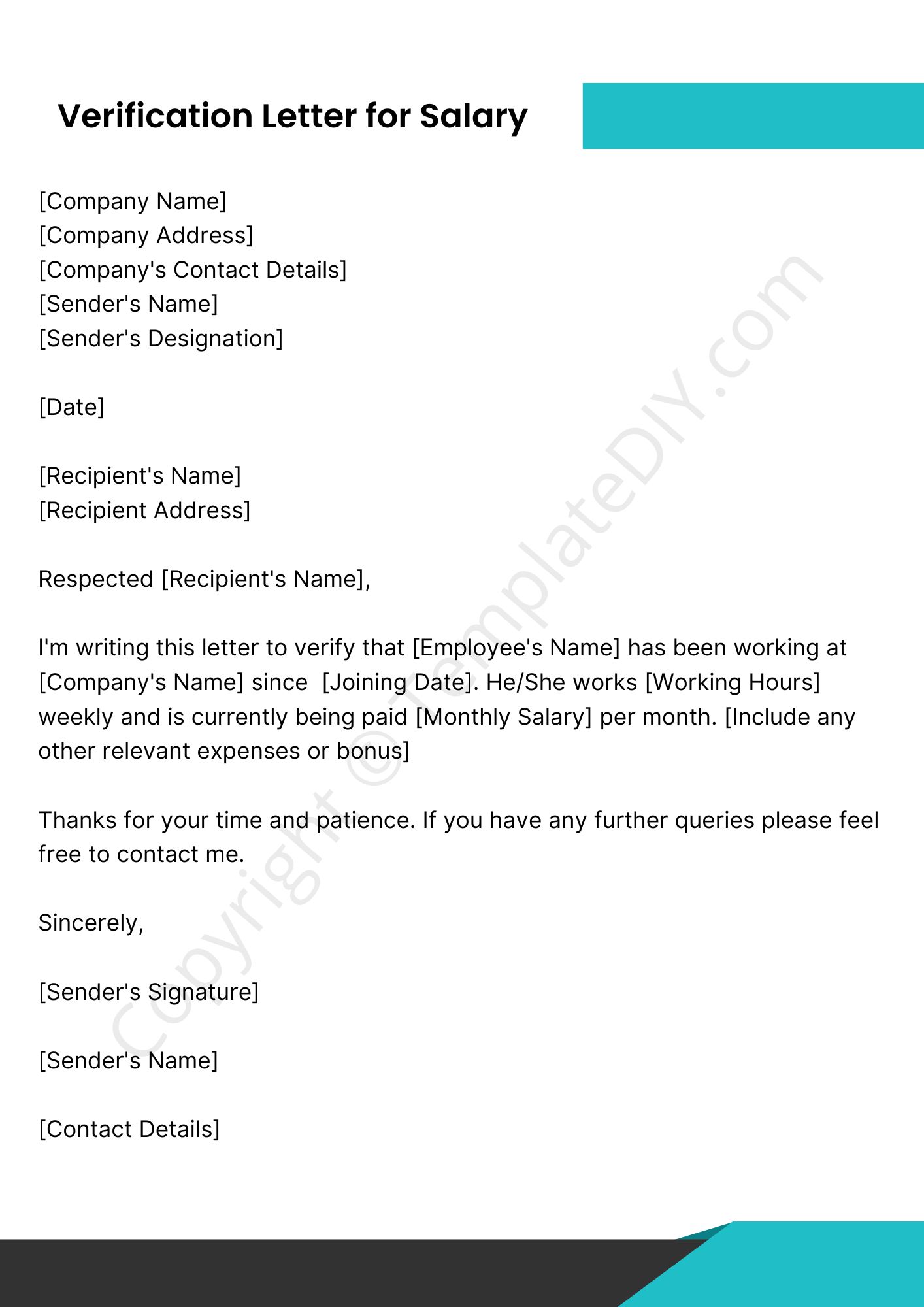 Employment Verification Letter With Salary Template