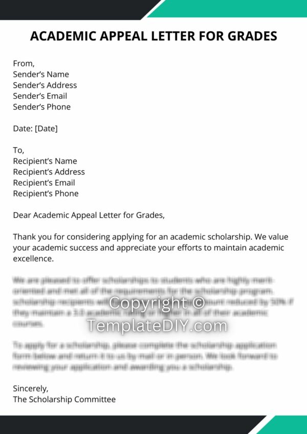 Academic Appeal Letter for Grades Template in Pdf, Word