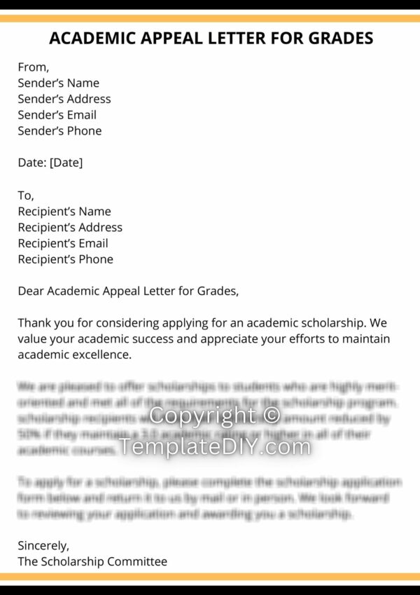 Academic Appeal Letter for Grades Template in Pdf, Word