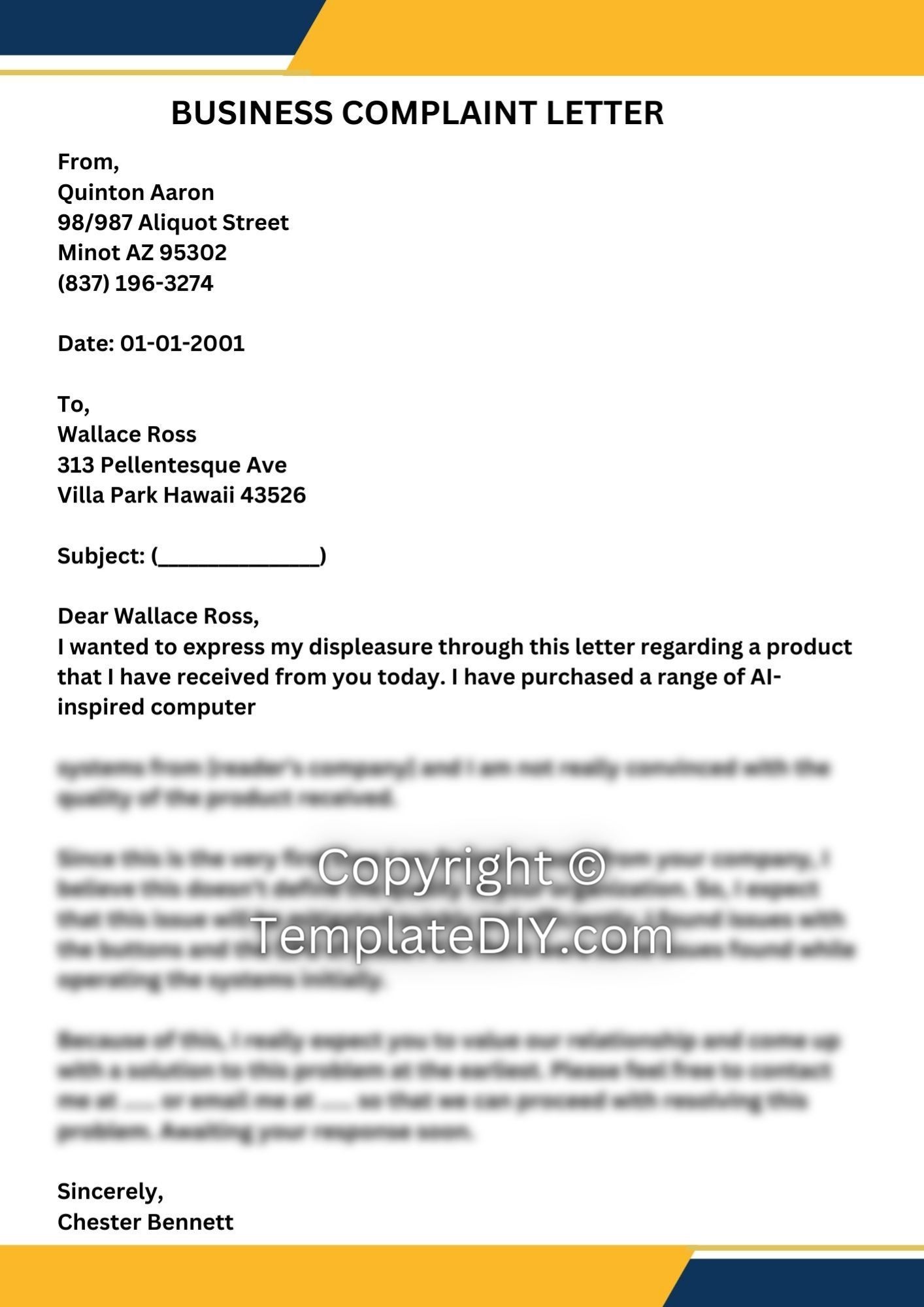 Complaint Text Example Sample Of Complaint Letter