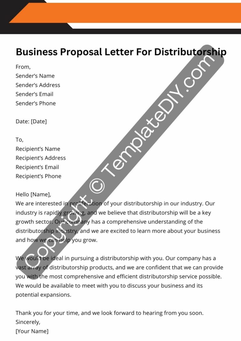 Business Proposal Letter for Distributorship Sample [Word]