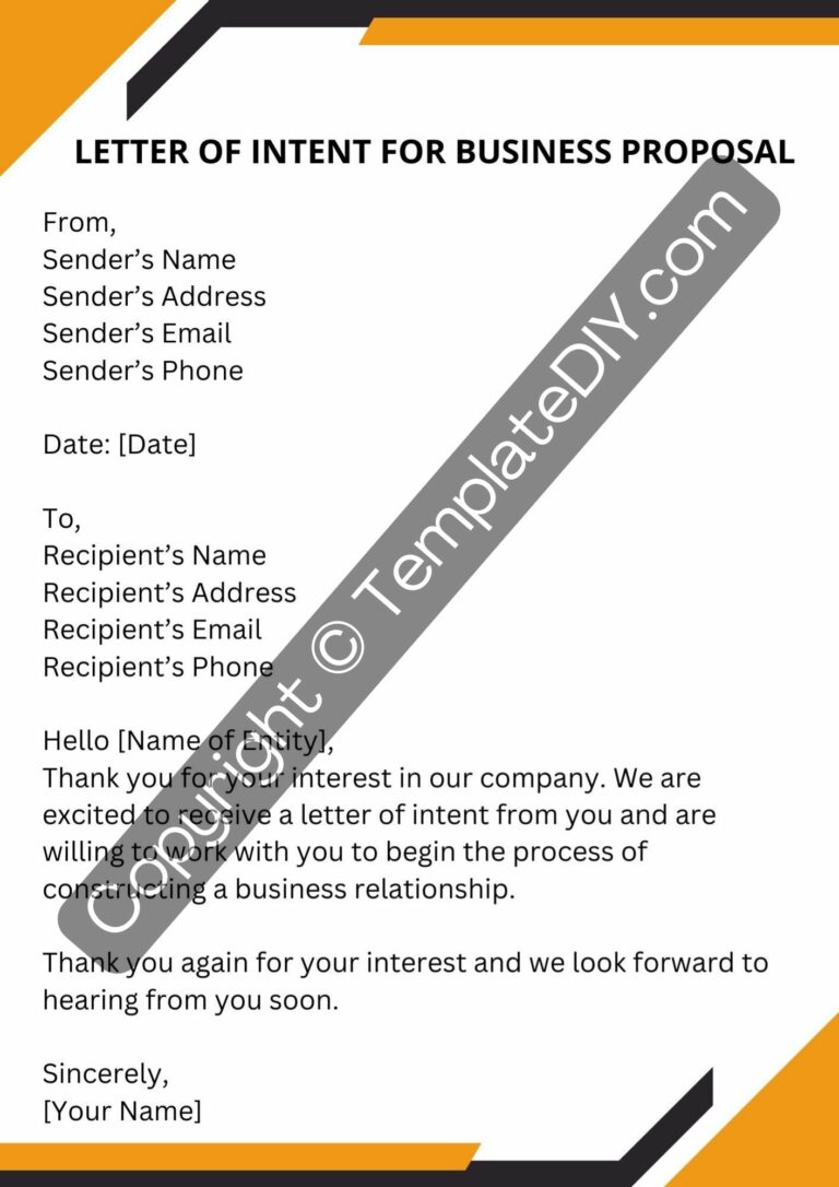Letter of Intent for Business Proposal Sample Template Pdf
