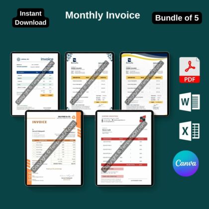 Monthly Invoice Template Printable PDF, Word, Excel