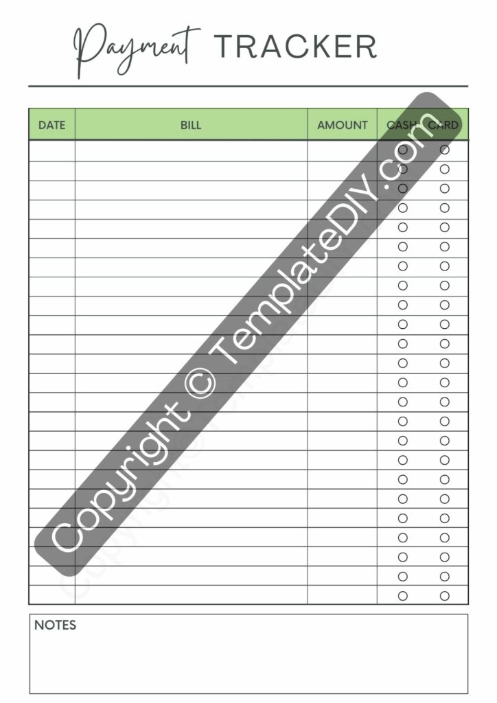 Payment Tracker Template Printable in PDF, Word, Excel