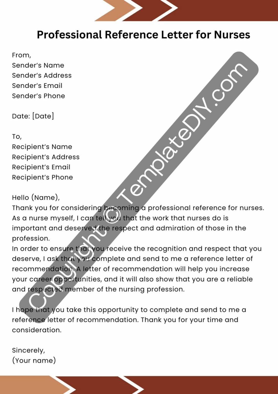 Professional Reference Letter for Nurses Template Pdf, Word