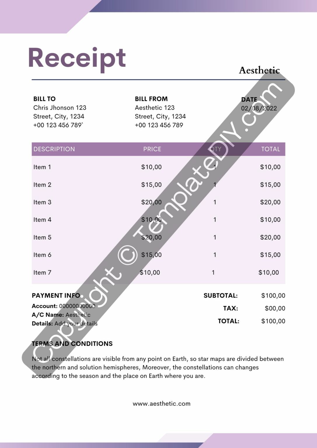Aesthetic Receipt Template Blank Printable Pdf Excel, Word