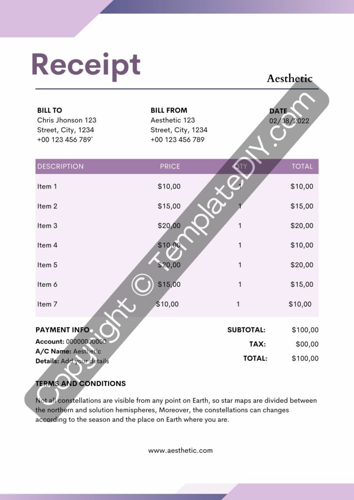 Aesthetic Receipt Template Blank Printable Pdf Excel, Word