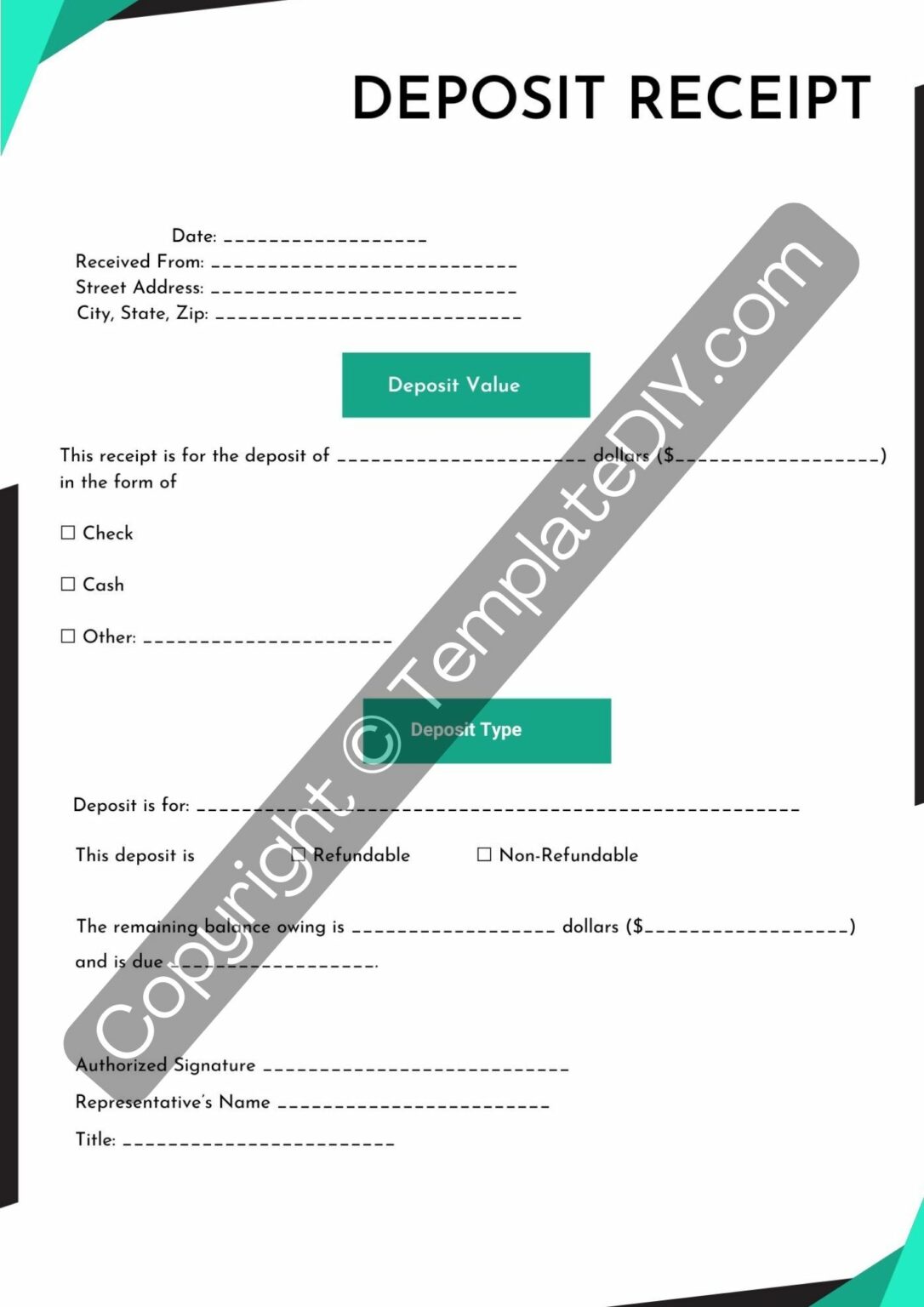 Auto Deposit Receipt Template Printable PDF, Excel, Word