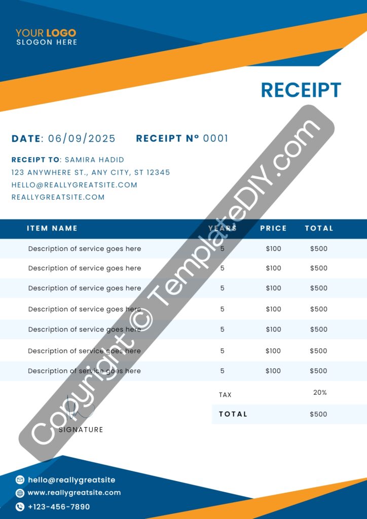 Tax Receipt Template Blank Printable PDF, Excel, Word