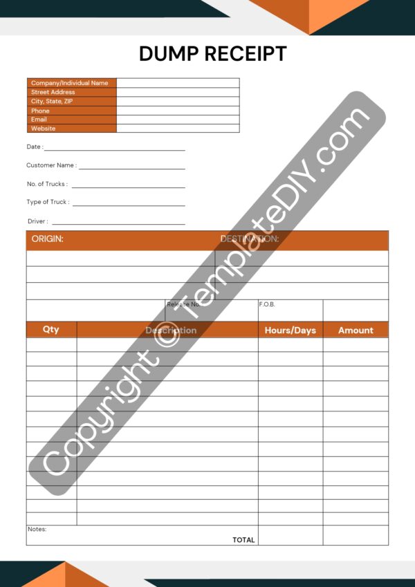 Dump Receipt Template Blank Printable [Pdf Excel Word]