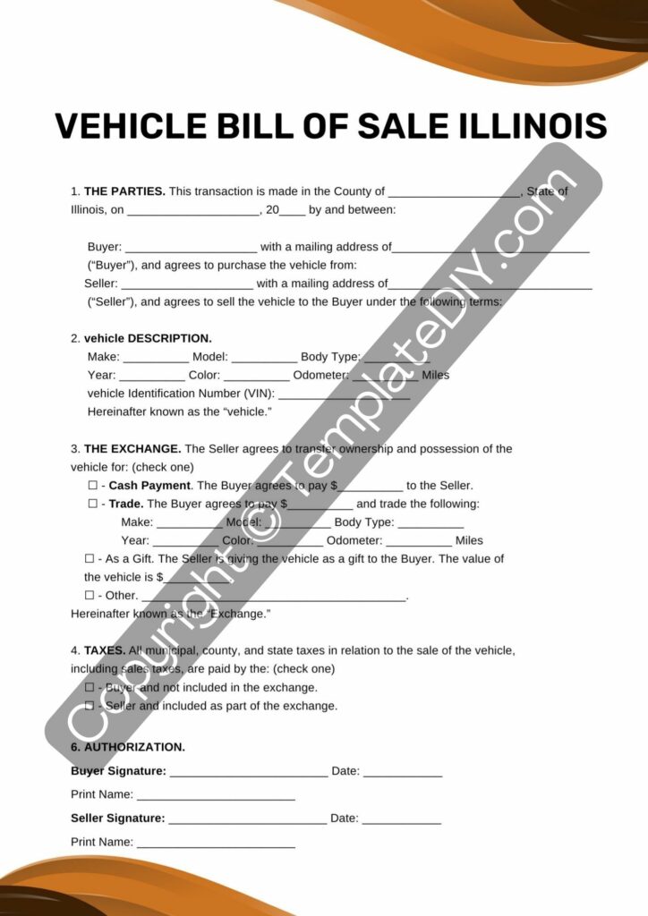 Editable Illinois Car Bill of Sale Template | Instant Download
