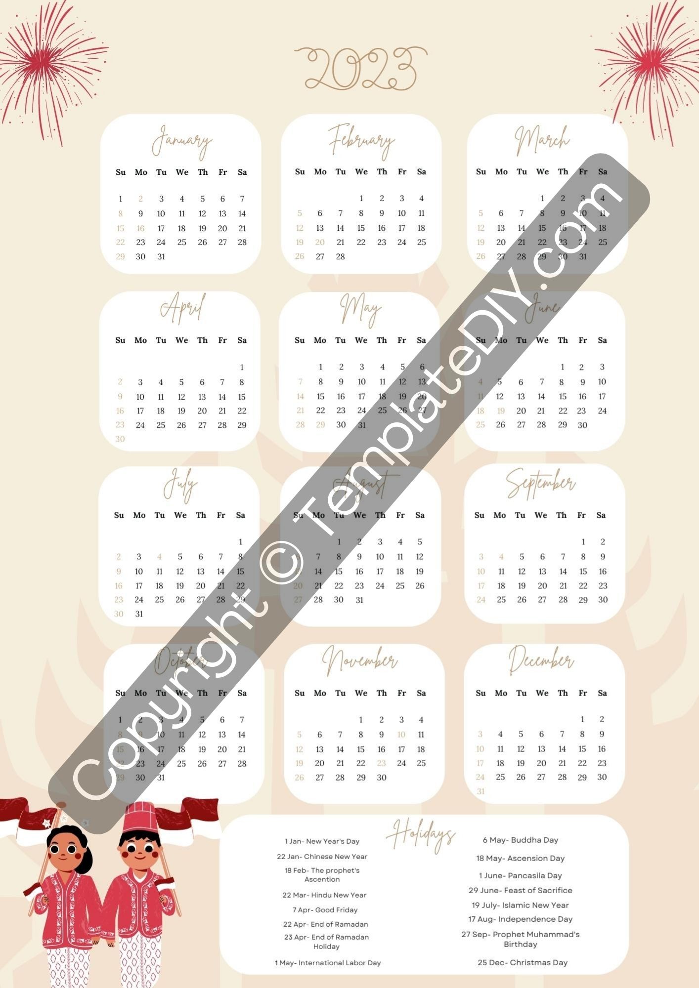 Indonesia 2025 Calendar Template Printable In Pdf Word