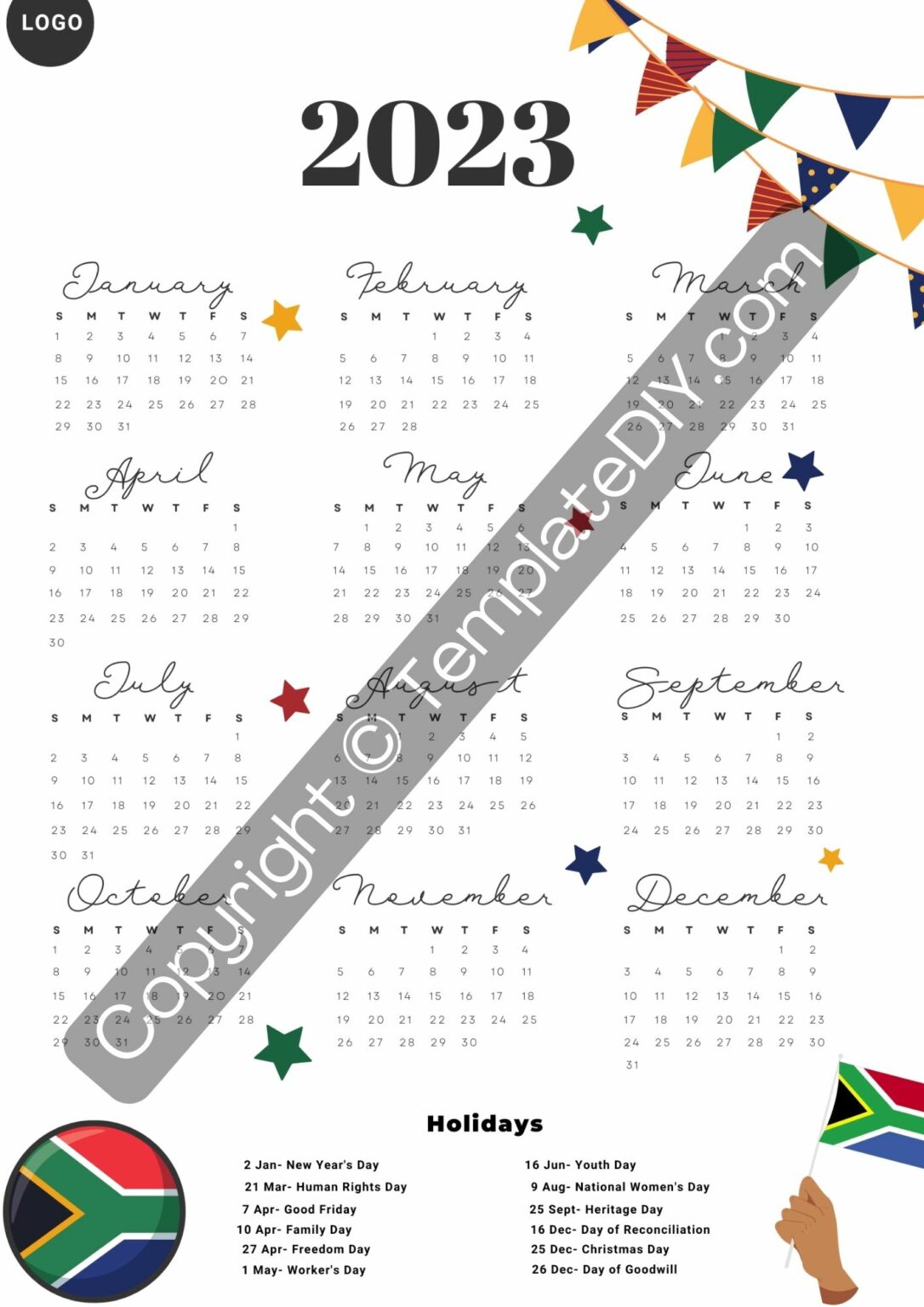 South Africa 2025 Calendar with Holidays | Download Now