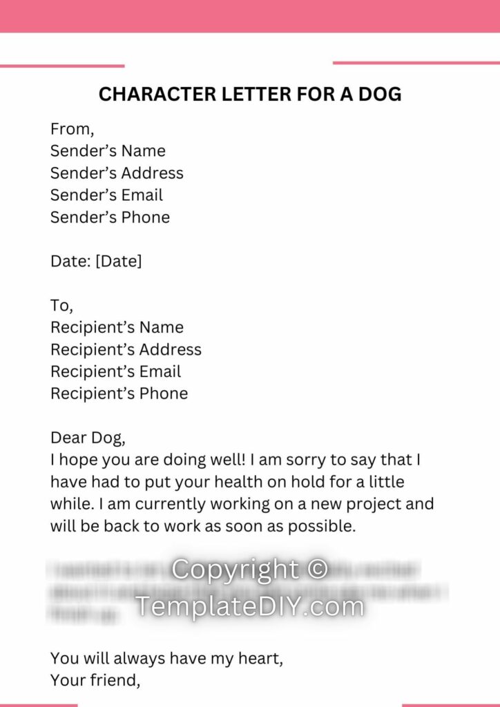 Character Letter for a Dog | Editable Word & PDF Template